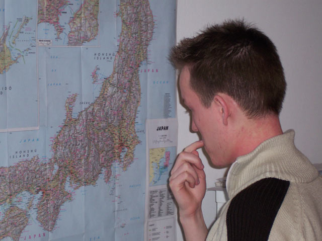 Johan contemplating the travel schedule